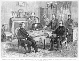 O Presidente Johnson (1808-1875) consultou seu Conselho, de "Frank Illustrated Illustrated Newspaper" (Jornal Ilustrado de Frank Leslie), 4 de maio de 1868.